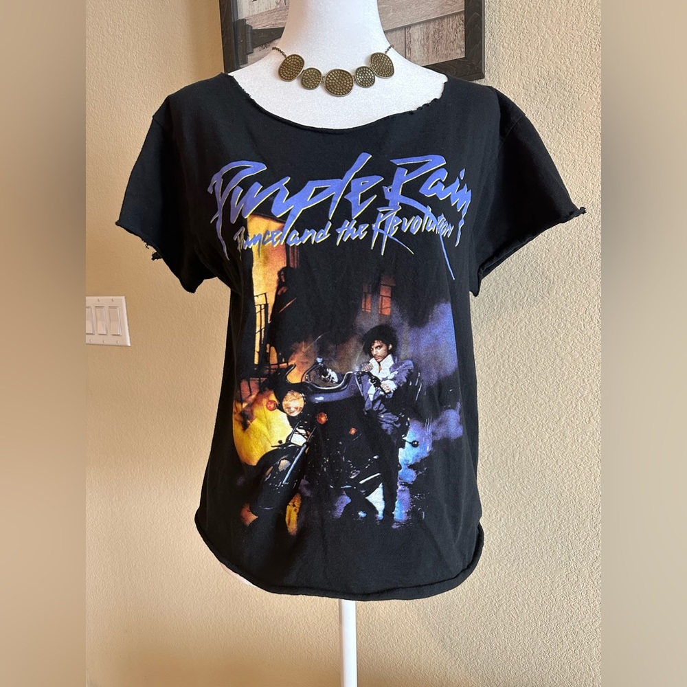Purple Rain “Prince & The Revolution” Unisex Crop-Top Distressed T-Shirt- Sz S/M